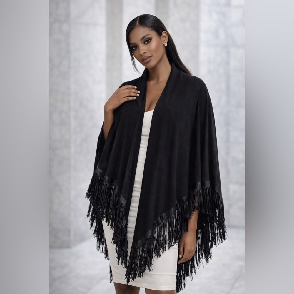 Nene Leakes Trolls Black Fringe Shawl Wrap – Lightweight Statement Piece
